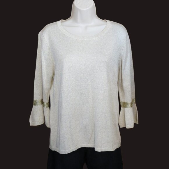 Draper's & Damon's Cream & Gold Sweater Bell Sleeve Size Petite Medium - Picture 1 of 6